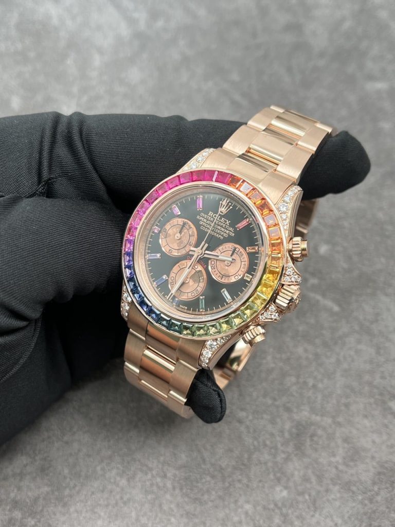 Rolex Custom Daytona Rainbow M116595R 18K Solid Gold And Gemstones 40mm - Soul Replicas
