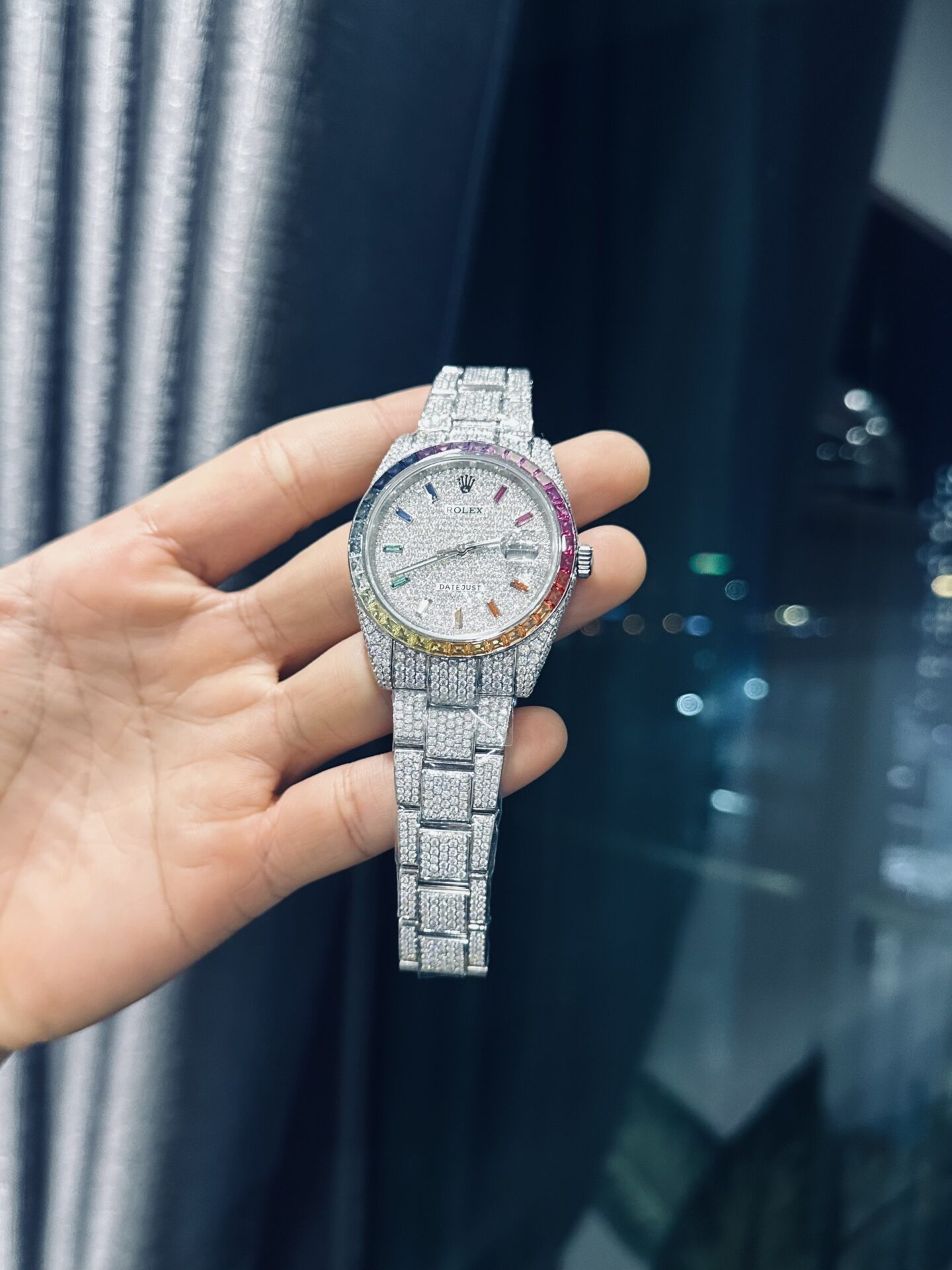 Rolex DateJust Rainbow Replica Watch Custom Moissanite Diamonds 41mm - Soul Replicas