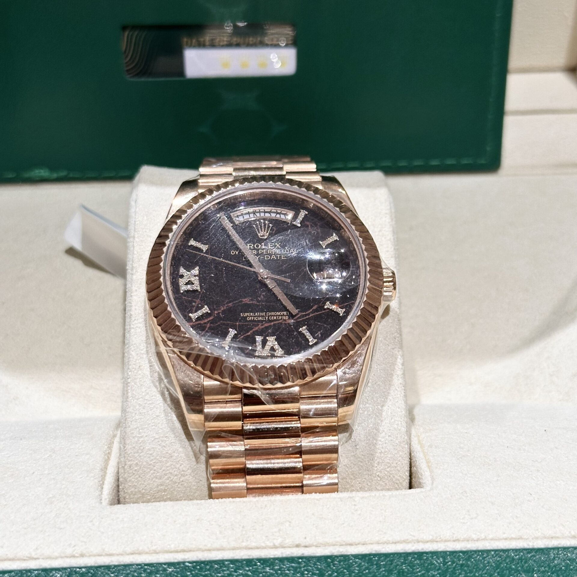 Rolex Rep 11 Watch Day-Date Rose Gold Wrapped Lava Dial 40mm - Soul Replicas