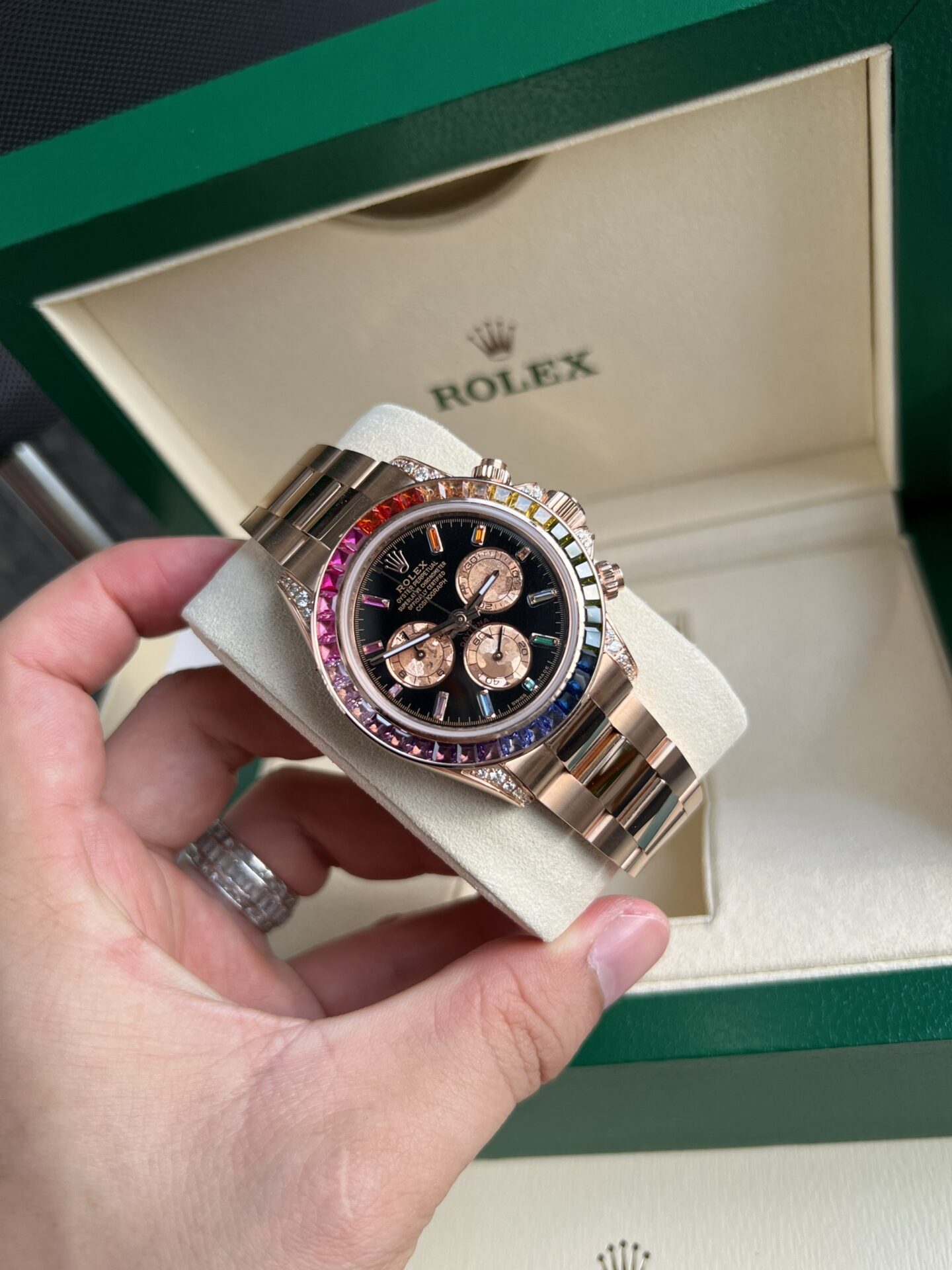 Rolex Daytona Rainbow Replica Watch Gold Wrapped Moissanite TW 40mm - Soul Replicas