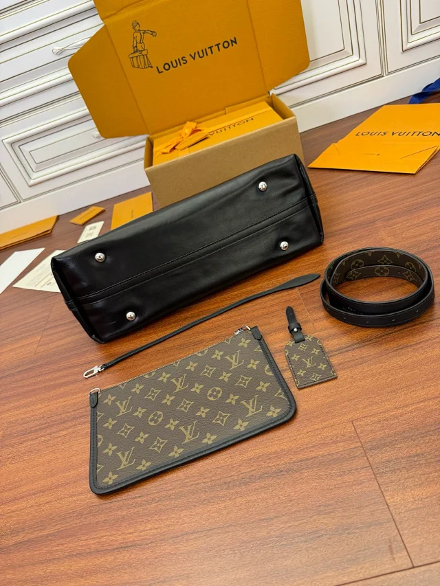 Carryall Cargo Black Knight Lambskin Tote Handbag Shoulder Bag Removable Adjustable Shoulder Strap Locomotive Chain m24861 m46203 - Soul Replicas