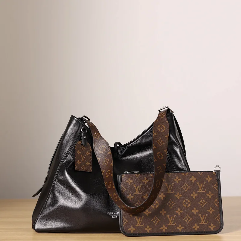 Carryall Cargo Black Knight Lambskin Tote Handbag Shoulder Bag Removable Adjustable Shoulder Strap Locomotive Chain m24861 m46203 - Soul Replicas