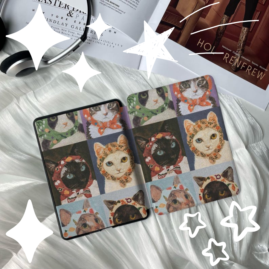 Adorable Cats with Scarves Kindle Cover with Handle Strap - Compatible with Kindle Paperwhite 11th Generation & All Models - Personalized Gift Idea Just for Him
