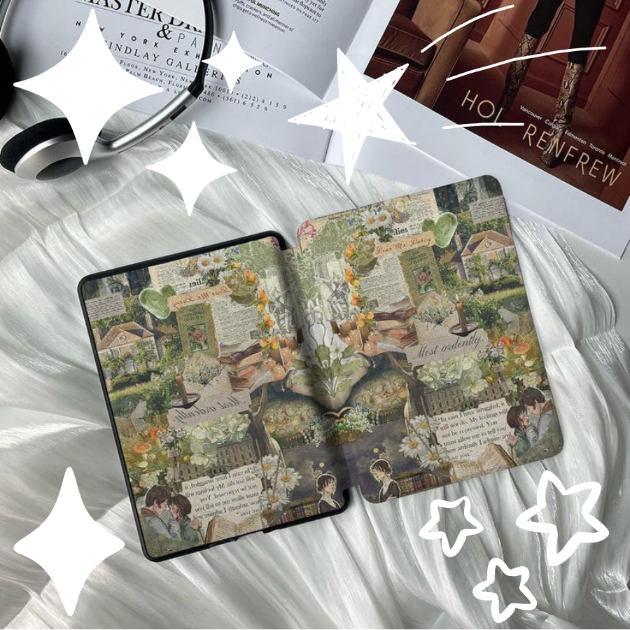 Poetry Magazine Graffiti Sticker Art Kindle Protective Cover with Handle Strap - Compatible with Kindle Paperwhite 11th Generation and All Models - Personalized Customization, Her Exclusive Gift