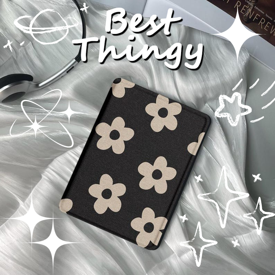 Elegant Minimalist Style: Customized Black & White Floral Pattern Kindle Paperwhite 11th Generation & Fully Compatible Protective Case with Handle Strap - The Perfect Choice for Her Special Heartfelt Gift