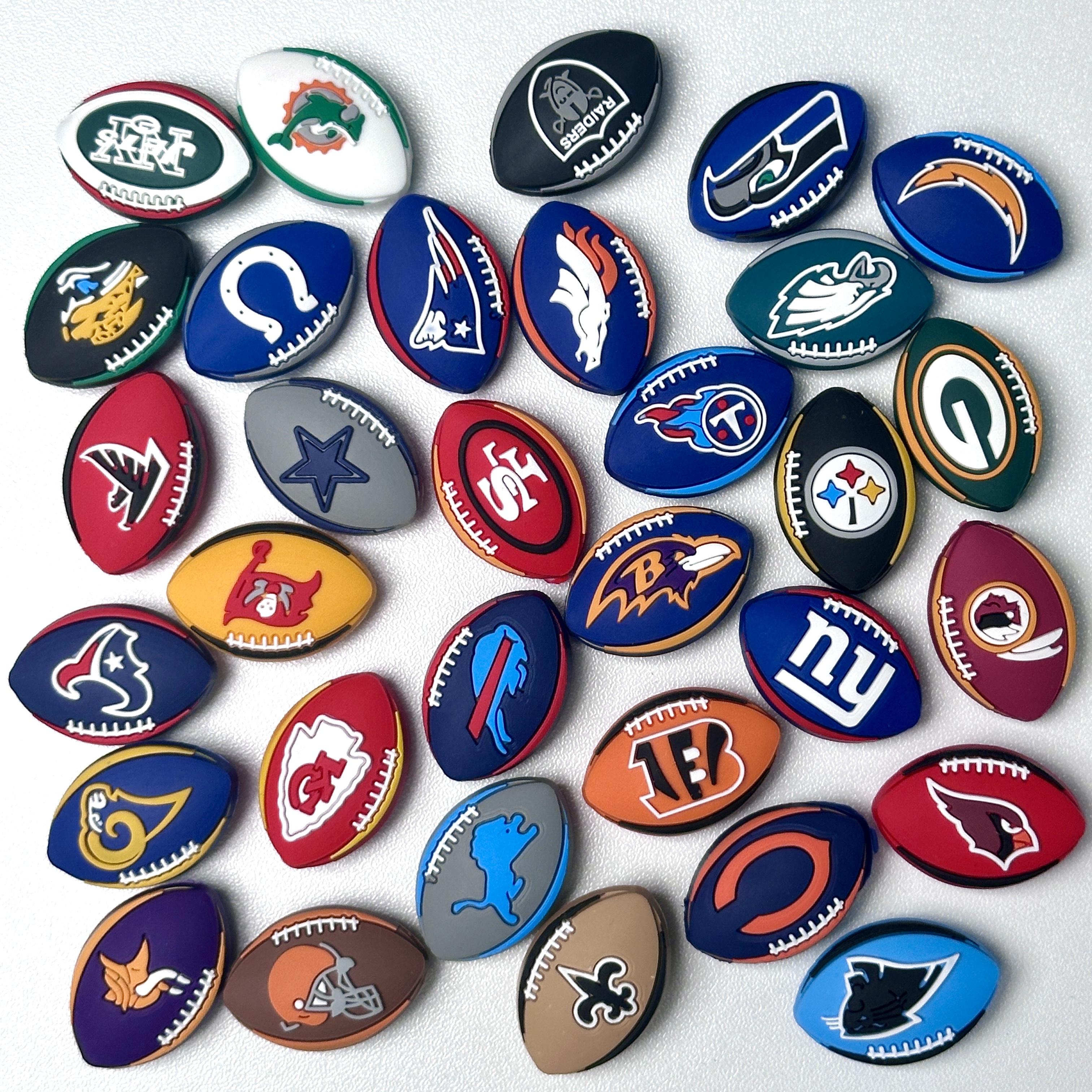 Exclusive American Football Squad Logo Accents for Crocs & Clog Footwear - Show Your Team Spirit with Stylish NFL or College Mascot Designs on Your Shoe Charms
