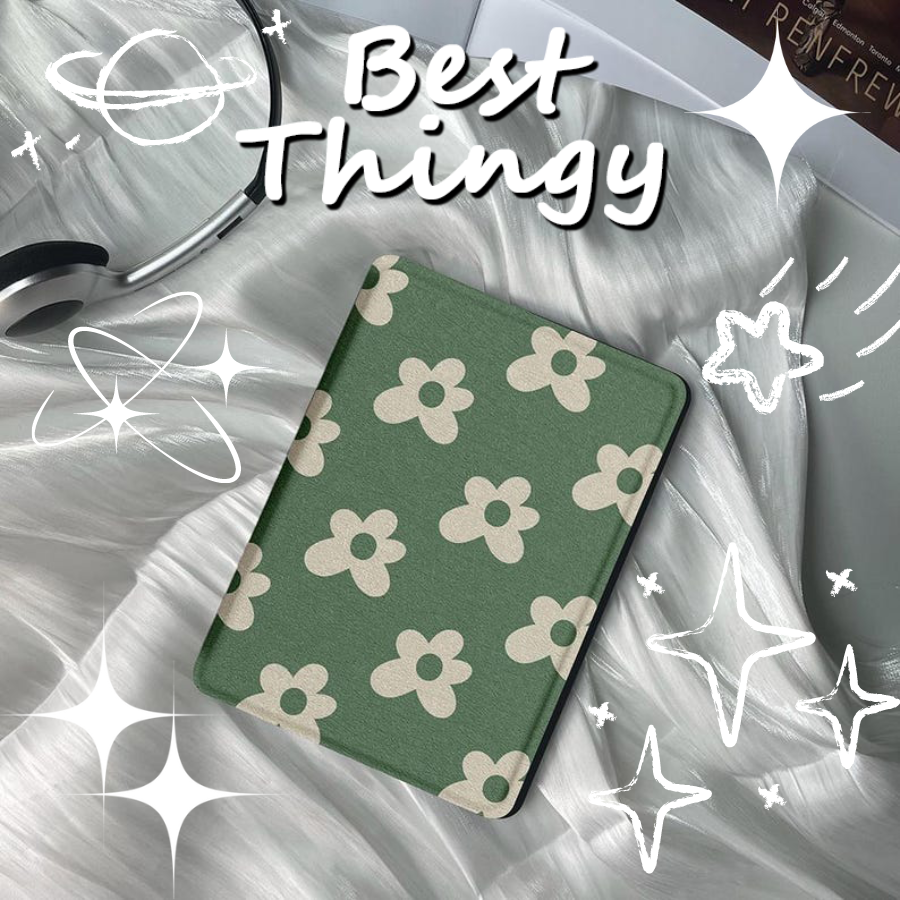 Minimalist Blooming Floral Matcha Color Kindle Protective Case with Hand Strap: Personalized Gift Specifically Designed for the 11th Generation Kindle Paperwhite (All Models), Tailored for Her