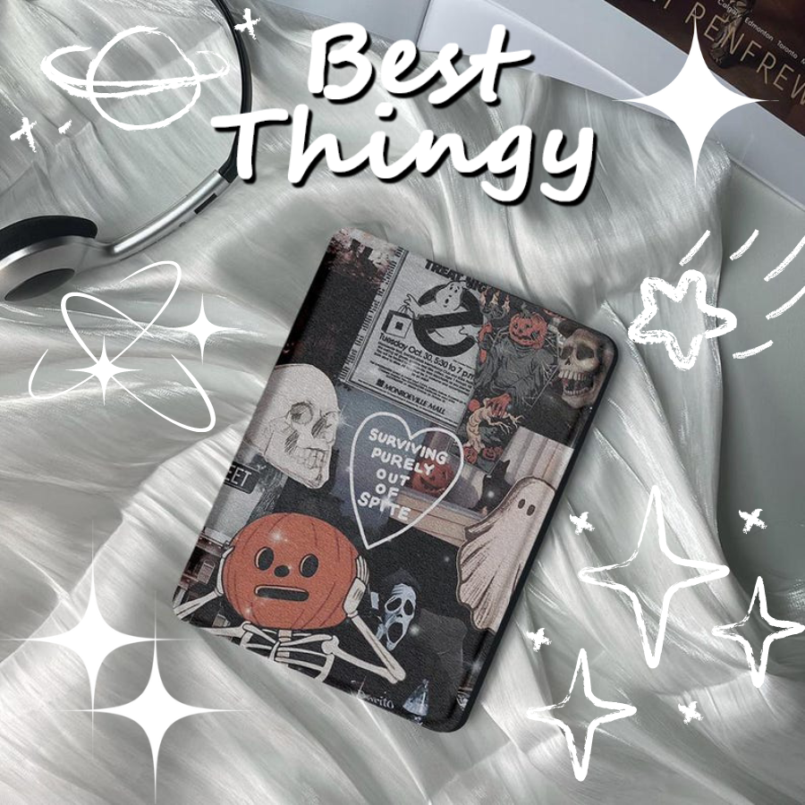 Pumpkin Spice Skull Theme: 2022 11th Generation Kindle Paperwhite 6.8-inch Protective Case with Hand Strap, Personalized Halloween Gift