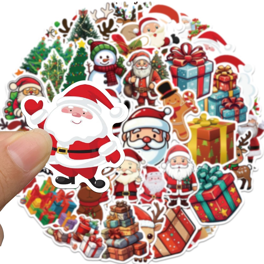100 Pieces of Christmas Decorative Stickers - Cartoon Santa Claus, Snowman, and Party Decoration Props for Festive Setups
