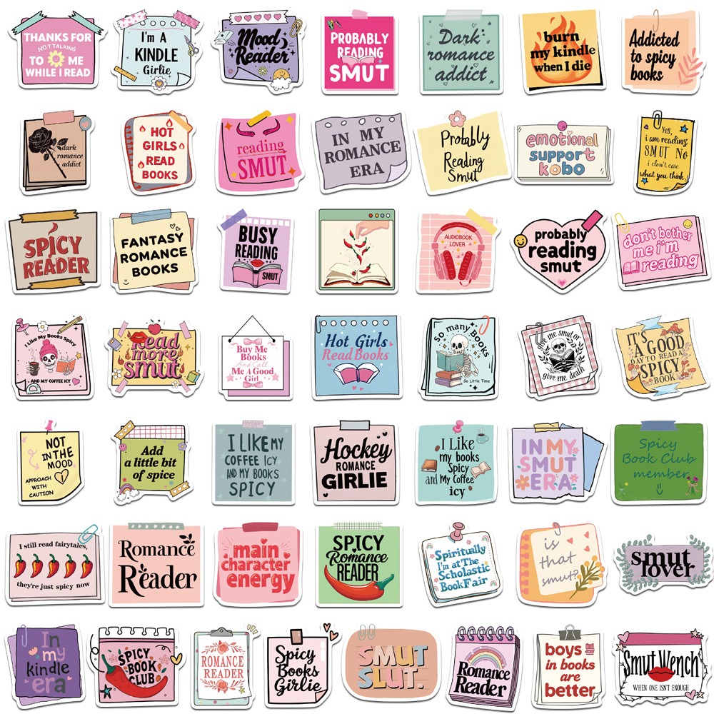 50-Piece Popular Bookish Nerdy Label Stickers - DIY Decorations for Suitcases, Phone Cases, Water Bottles, and Waterproof Stickers