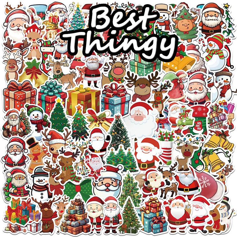 100 Pieces of Christmas Decorative Stickers - Cartoon Santa Claus, Snowman, and Party Decoration Props for Festive Setups