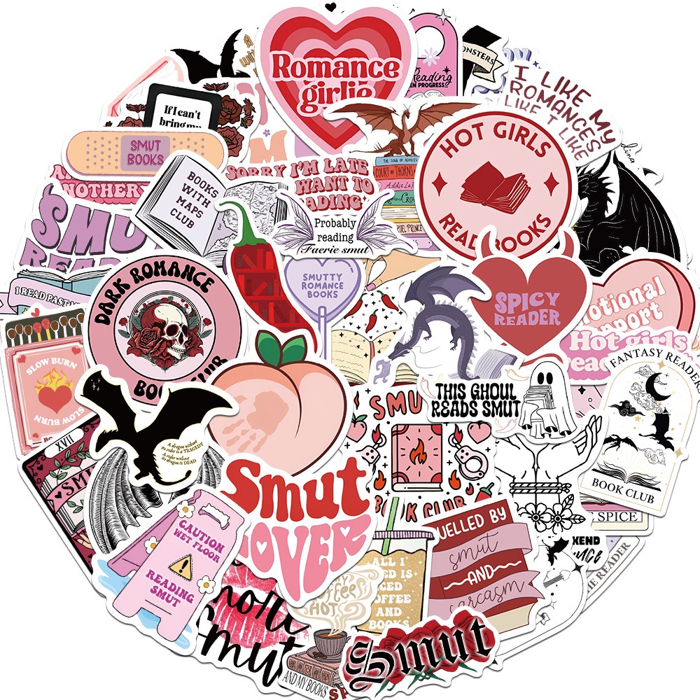 52-Piece New Bookish Nerdy Reading Stickers - Waterproof Decorations for Skateboards, Mobile Phones, Water Bottles, and Fridges