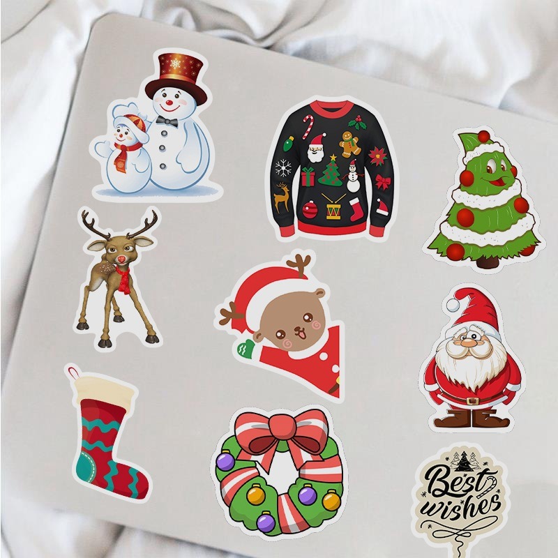 Festive Luggage & Fridge Magnets Set: 100-Piece Collection featuring Santa Claus, Reindeer, and Graffiti Style Stickers for Christmas Decorations