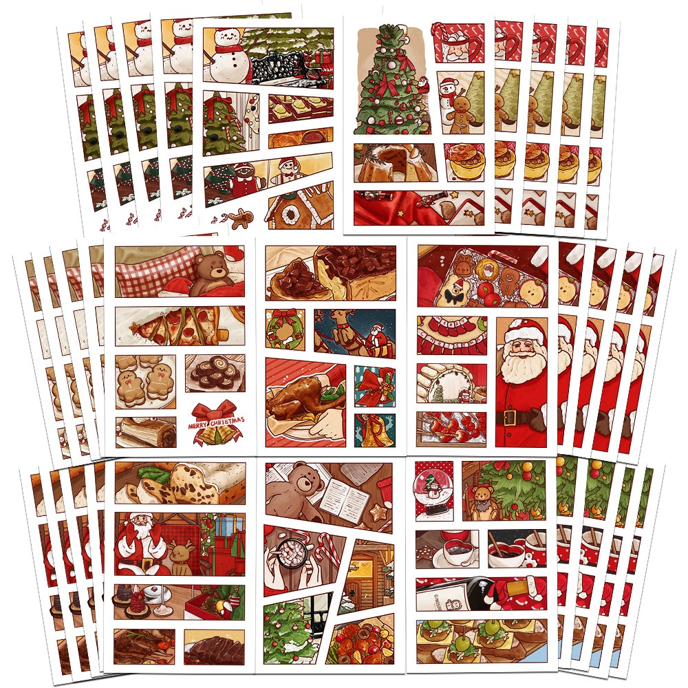 8 Sheets of Festive Hand-Drawn Christmas Diary Stickers - DIY Scrapbooking & Journaling Materials for Decorating Notebooks, Handbags, and Smartphones