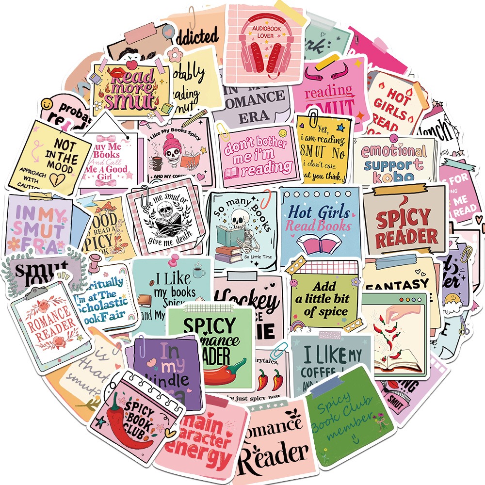 50-Piece Popular Bookish Nerdy Label Stickers - DIY Decorations for Suitcases, Phone Cases, Water Bottles, and Waterproof Stickers