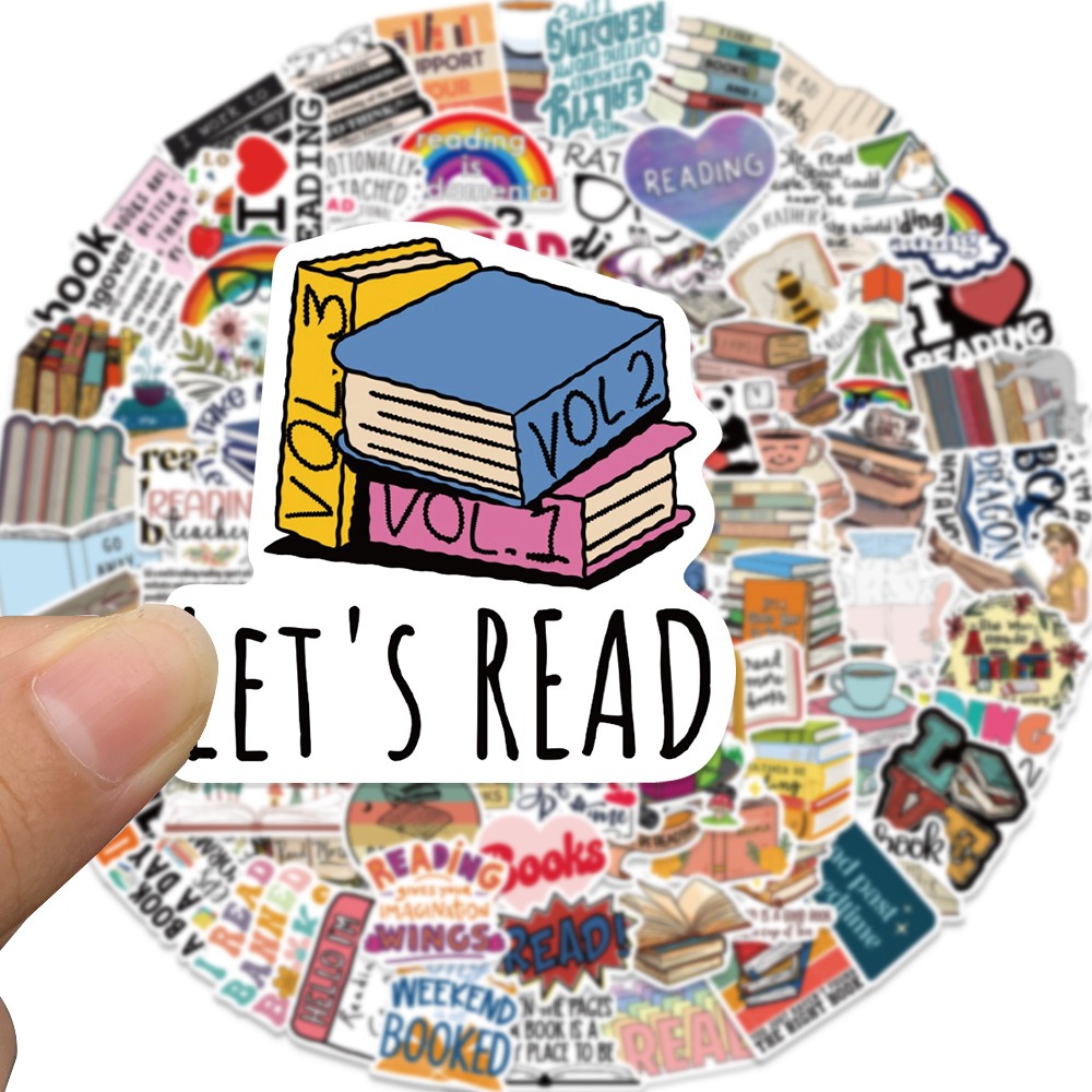 100-Piece Reading & Book-Themed Handmade Sticker Set - Cartoon Decorations for Stationery, Suitcases, and Notebooks