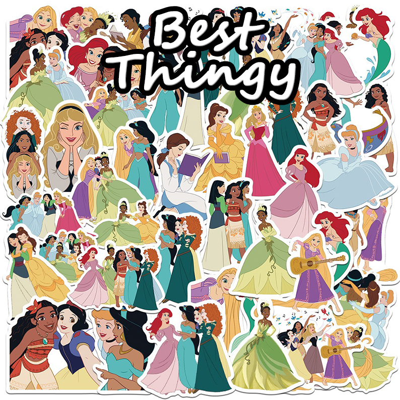52-Piece Set of 2 Cartoon Princess Graffiti Stickers - DIY Decorations for Suitcases, Mobile Phones, Water Bottles, Scooters, and Waterproof Children's Stickers