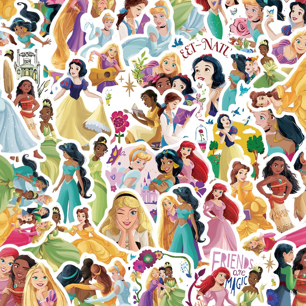 52-Piece Set of 2 Cartoon Princess Graffiti Stickers - DIY Decorations for Suitcases, Mobile Phones, Water Bottles, Scooters, and Waterproof Children's Stickers