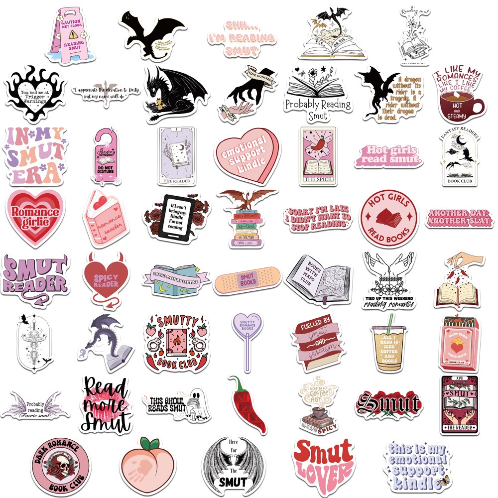 52-Piece New Bookish Nerdy Reading Stickers - Waterproof Decorations for Skateboards, Mobile Phones, Water Bottles, and Fridges