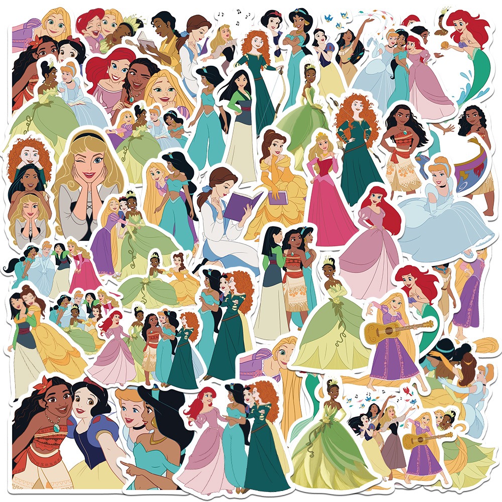 52-Piece Set of 2 Cartoon Princess Graffiti Stickers - DIY Decorations for Suitcases, Mobile Phones, Water Bottles, Scooters, and Waterproof Children's Stickers