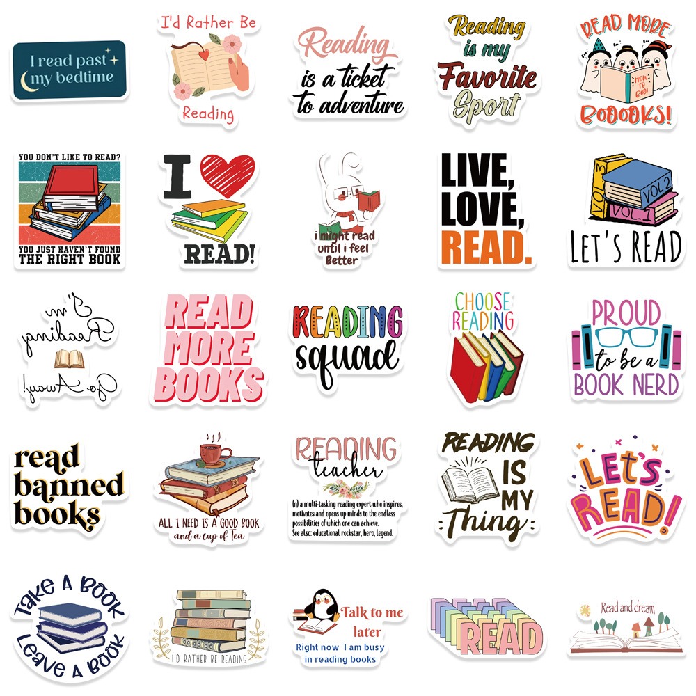 100-Piece Reading & Book-Themed Handmade Sticker Set - Cartoon Decorations for Stationery, Suitcases, and Notebooks