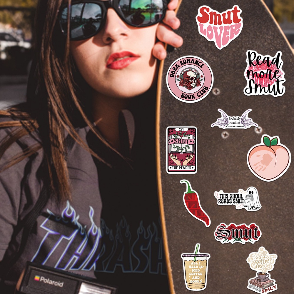 52-Piece New Bookish Nerdy Reading Stickers - Waterproof Decorations for Skateboards, Mobile Phones, Water Bottles, and Fridges