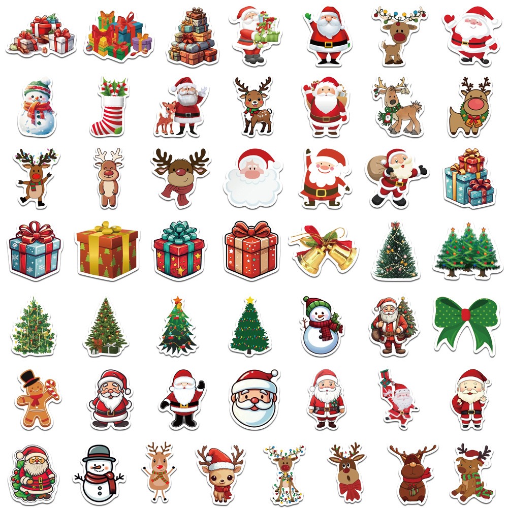 100 Pieces of Christmas Decorative Stickers - Cartoon Santa Claus, Snowman, and Party Decoration Props for Festive Setups