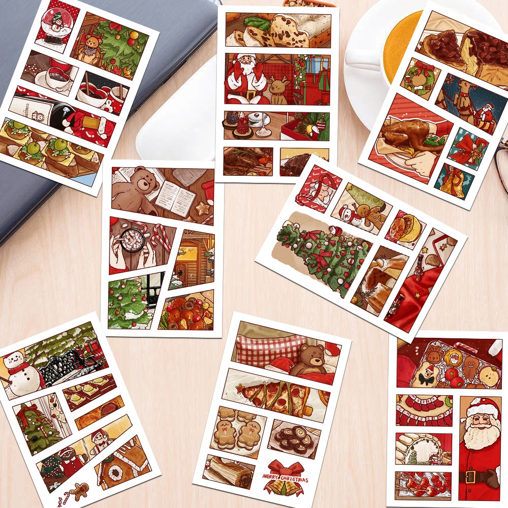 8 Sheets of Festive Hand-Drawn Christmas Diary Stickers - DIY Scrapbooking & Journaling Materials for Decorating Notebooks, Handbags, and Smartphones
