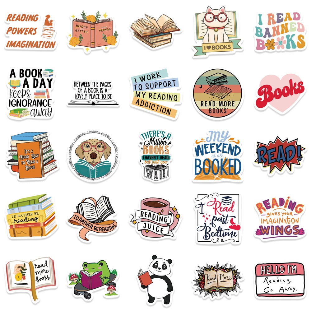 100-Piece Reading & Book-Themed Handmade Sticker Set - Cartoon Decorations for Stationery, Suitcases, and Notebooks