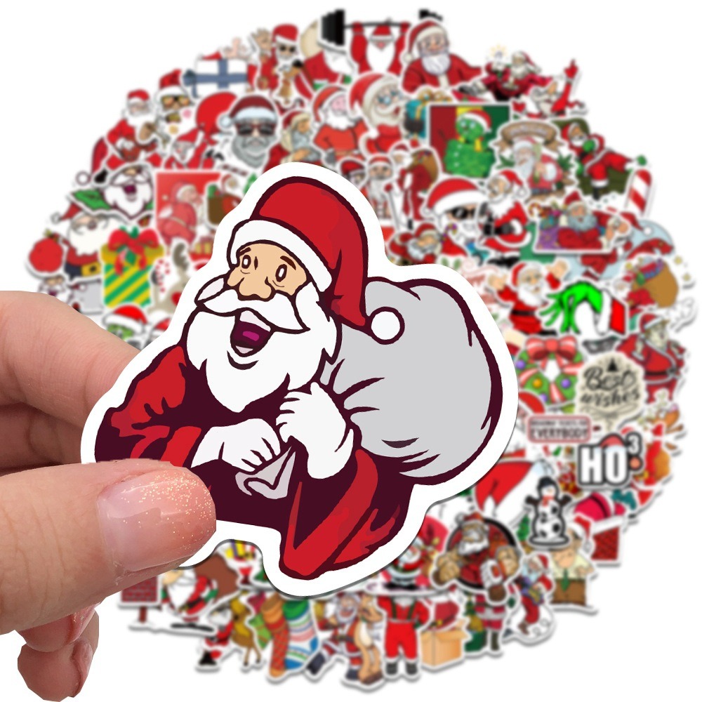 Festive Luggage & Fridge Magnets Set: 100-Piece Collection featuring Santa Claus, Reindeer, and Graffiti Style Stickers for Christmas Decorations