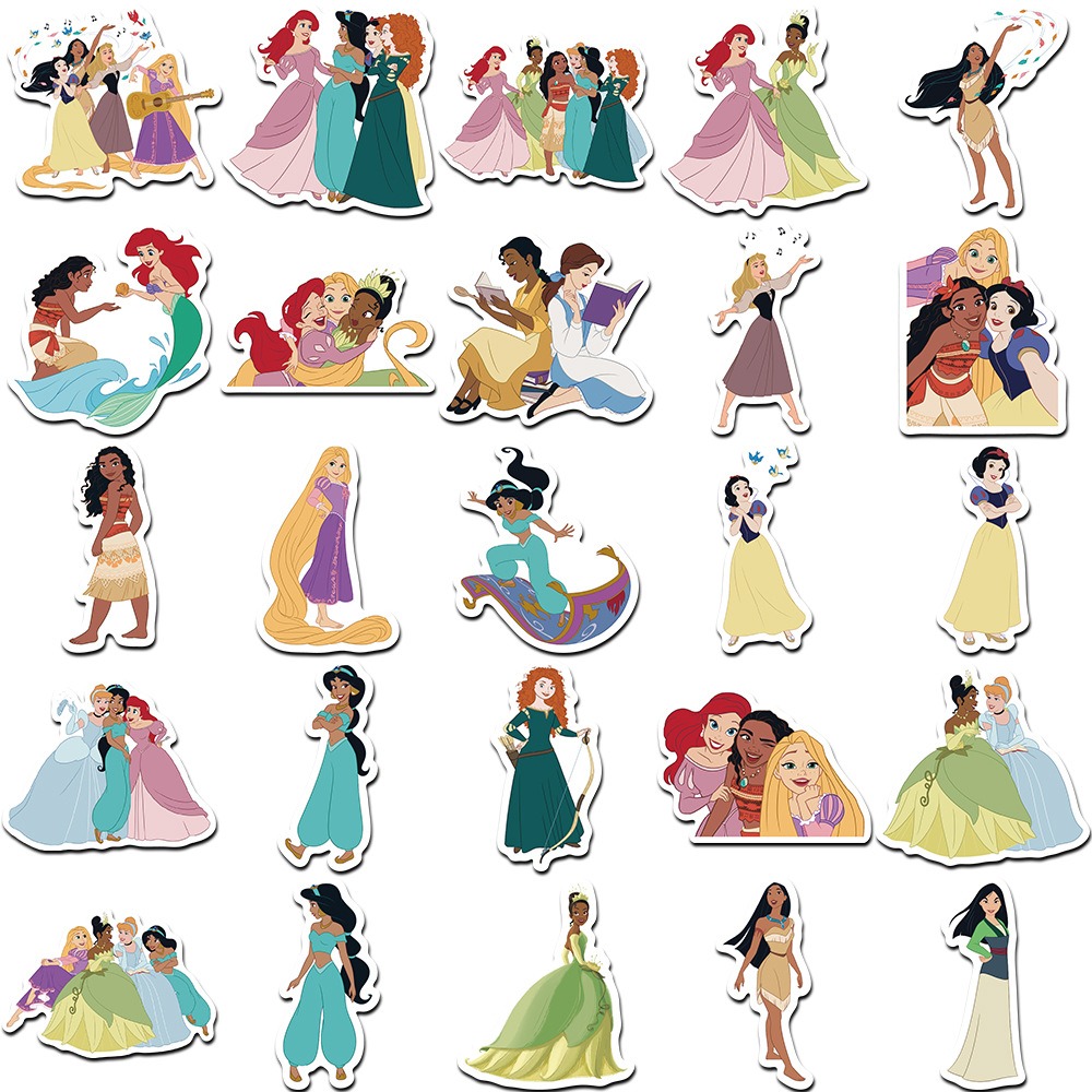 52-Piece Set of 2 Cartoon Princess Graffiti Stickers - DIY Decorations for Suitcases, Mobile Phones, Water Bottles, Scooters, and Waterproof Children's Stickers