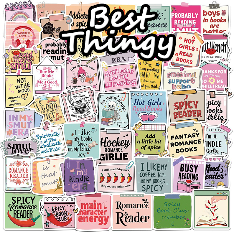 50-Piece Popular Bookish Nerdy Label Stickers - DIY Decorations for Suitcases, Phone Cases, Water Bottles, and Waterproof Stickers