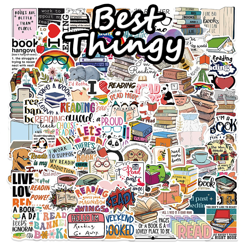 100-Piece Reading & Book-Themed Handmade Sticker Set - Cartoon Decorations for Stationery, Suitcases, and Notebooks