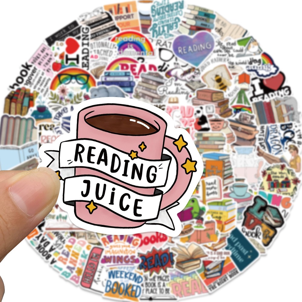 100-Piece Reading & Book-Themed Handmade Sticker Set - Cartoon Decorations for Stationery, Suitcases, and Notebooks