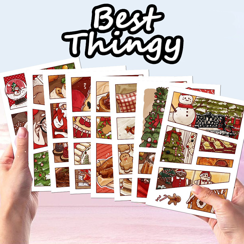 8 Sheets of Festive Hand-Drawn Christmas Diary Stickers - DIY Scrapbooking & Journaling Materials for Decorating Notebooks, Handbags, and Smartphones