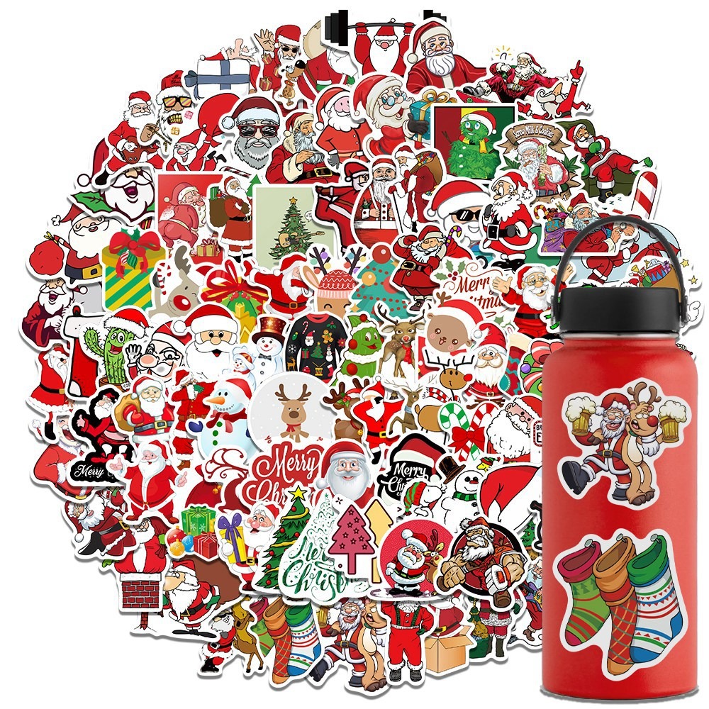 Festive Luggage & Fridge Magnets Set: 100-Piece Collection featuring Santa Claus, Reindeer, and Graffiti Style Stickers for Christmas Decorations