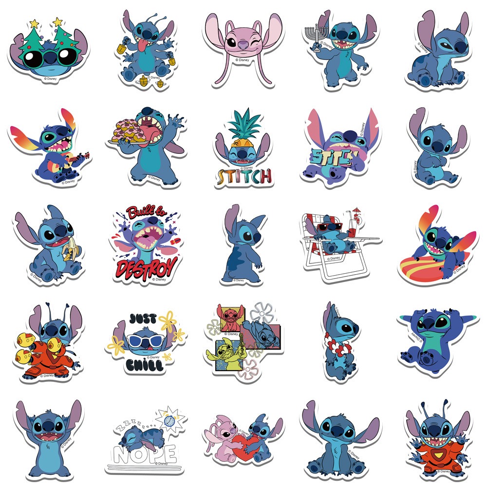 50-Piece Cartoon Stitch (Lilo & Stitch) Stickers - DIY Decorations for Suitcases, Mobile Phones, Notebooks, and Guitars