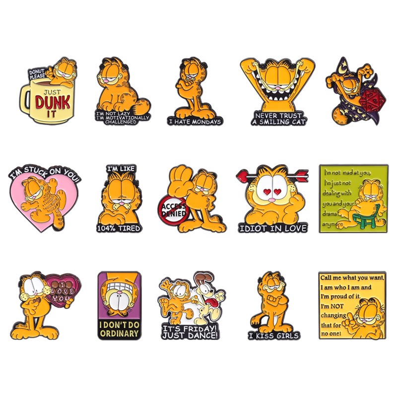 Adorable Collection of Orange Tabby & Garfield Animal-Inspired Movie & Comic Metal Brooch, Elegant Badge Lapel Pin, Unique Gift Boutonniere
