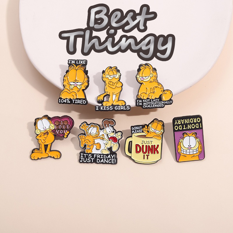 Adorable Collection of Orange Tabby & Garfield Animal-Inspired Movie & Comic Metal Brooch, Elegant Badge Lapel Pin, Unique Gift Boutonniere