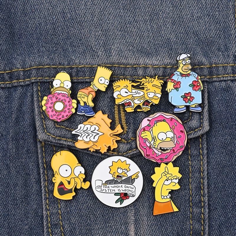 Trendy Hit! The Simpsons Cartoon Character Alloy Brooch, Quirky Oil-Dripped Craftsmanship, Unique Pin Design Showcases Personality Flair