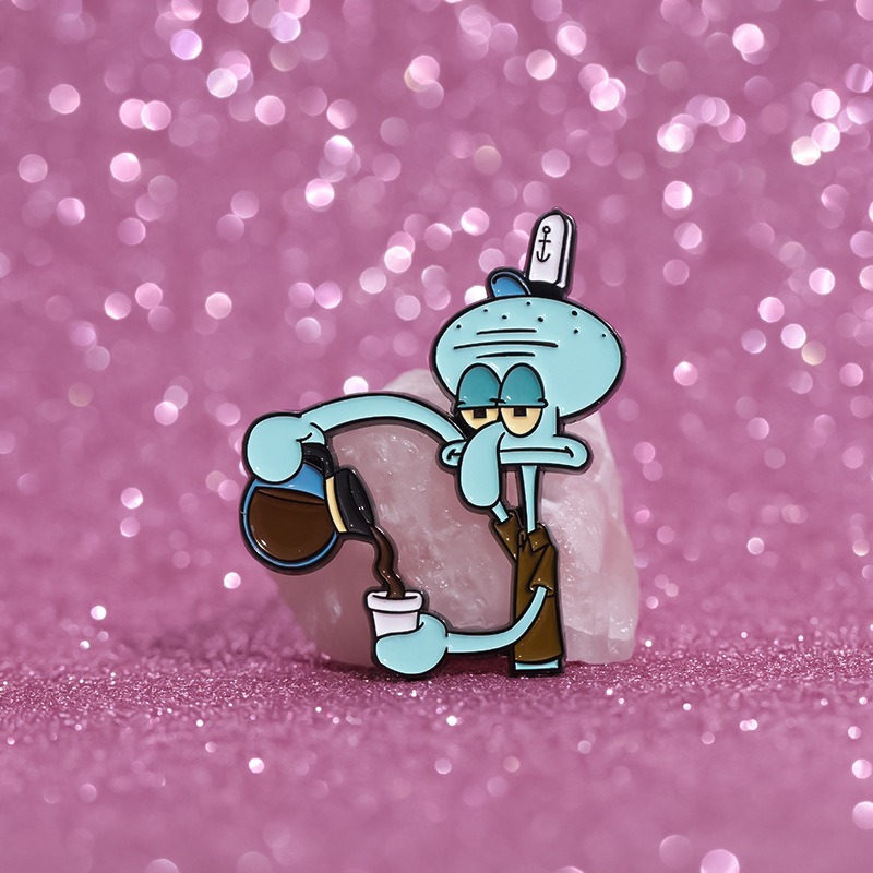 Anime Ocean-Themed Merchandise, SpongeStar & Octopus Cartoon Character Metal Badge, Stylish Brooch/Lapel Pin Dual Use