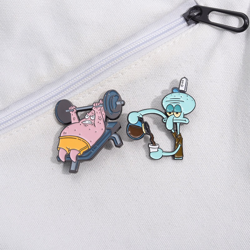 Anime Ocean-Themed Merchandise, SpongeStar & Octopus Cartoon Character Metal Badge, Stylish Brooch/Lapel Pin Dual Use
