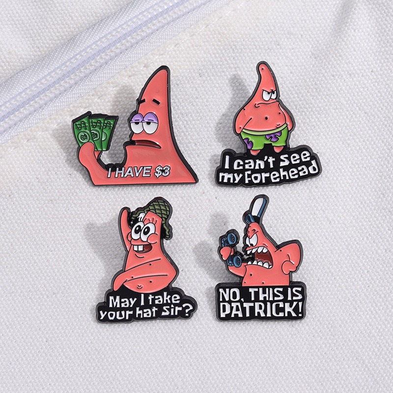 Cartoon Cutie Brooch! SpongeBob's Clumsy Patrick Star Adorable Pink Star Souvenir Badge, Funny Merchandise, Stylish Accessory