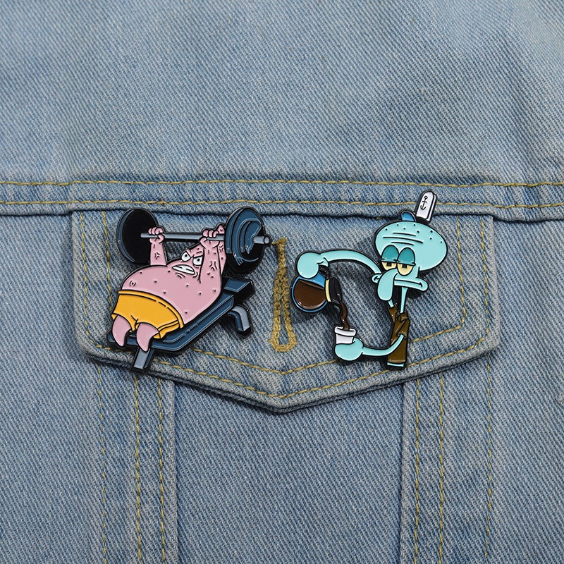 Anime Ocean-Themed Merchandise, SpongeStar & Octopus Cartoon Character Metal Badge, Stylish Brooch/Lapel Pin Dual Use