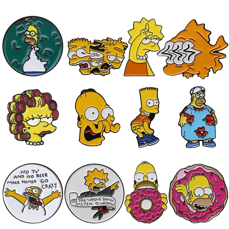 Trendy Hit! The Simpsons Cartoon Character Alloy Brooch, Quirky Oil-Dripped Craftsmanship, Unique Pin Design Showcases Personality Flair