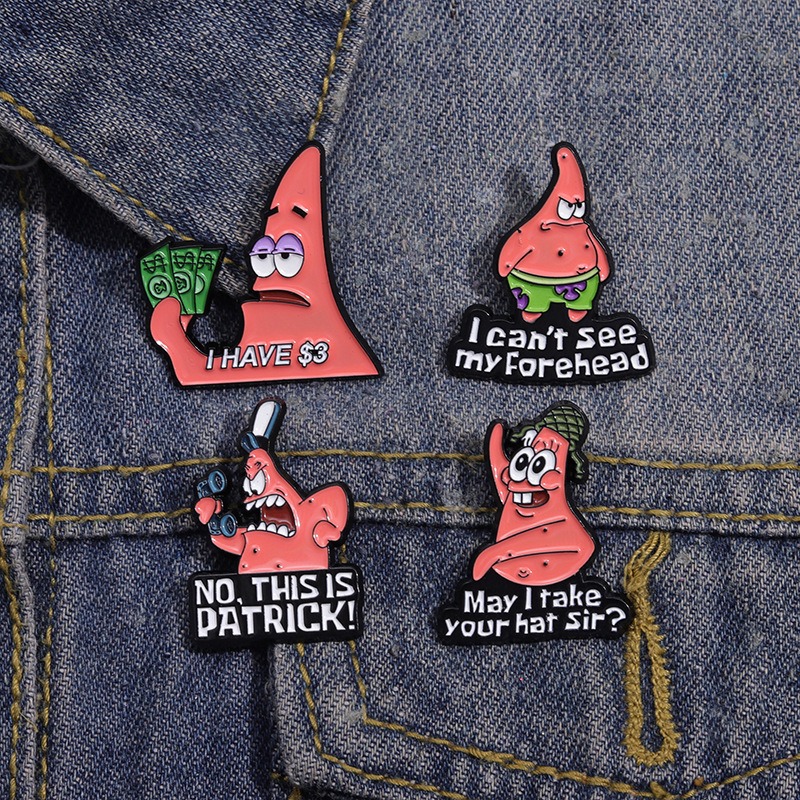 Cartoon Cutie Brooch! SpongeBob's Clumsy Patrick Star Adorable Pink Star Souvenir Badge, Funny Merchandise, Stylish Accessory