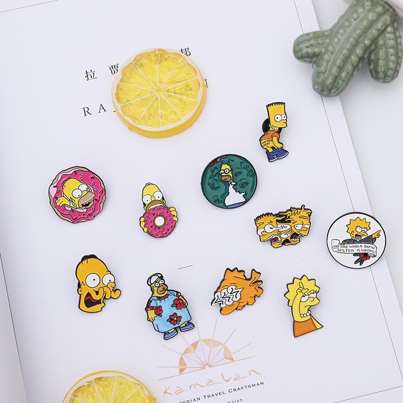 Trendy Hit! The Simpsons Cartoon Character Alloy Brooch, Quirky Oil-Dripped Craftsmanship, Unique Pin Design Showcases Personality Flair