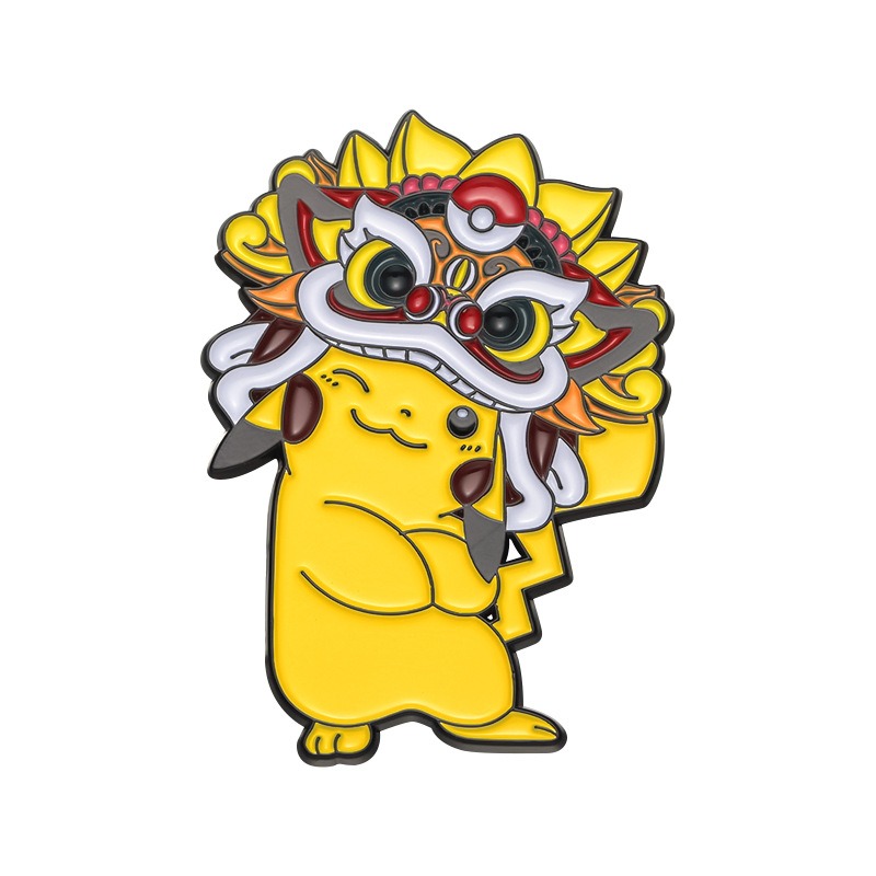 Trendy Niche Pick! Adorable Pikachu Lion Dance Head Anime Brooch, Unique & Versatile Badge, Perfect Gift