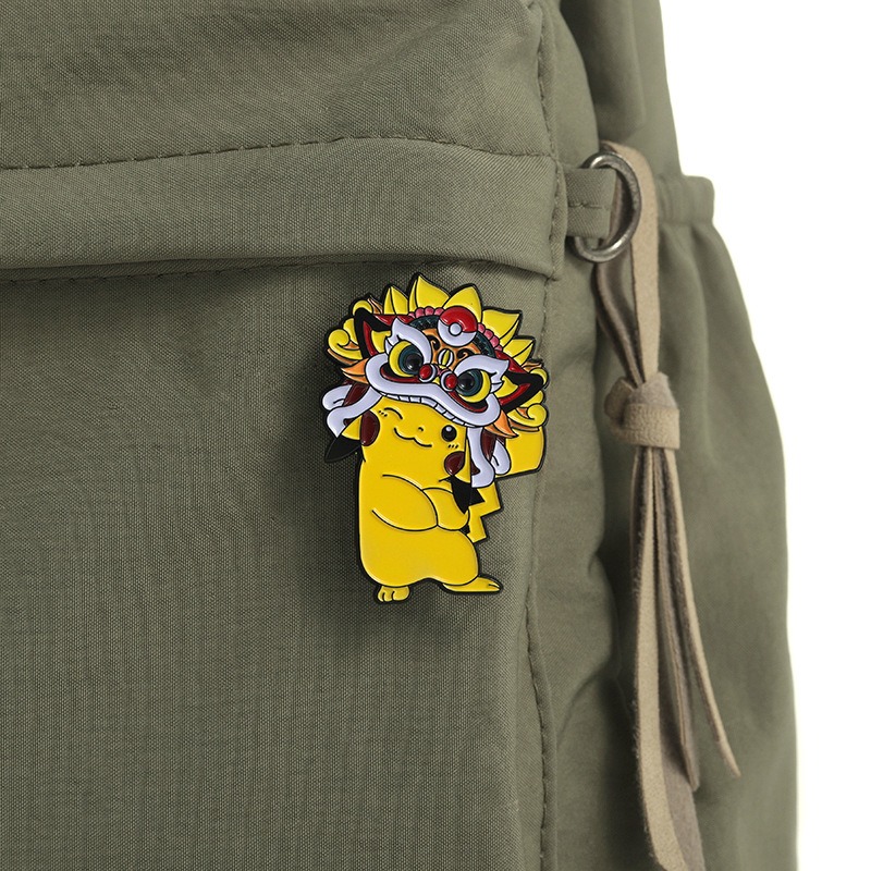 Trendy Niche Pick! Adorable Pikachu Lion Dance Head Anime Brooch, Unique & Versatile Badge, Perfect Gift