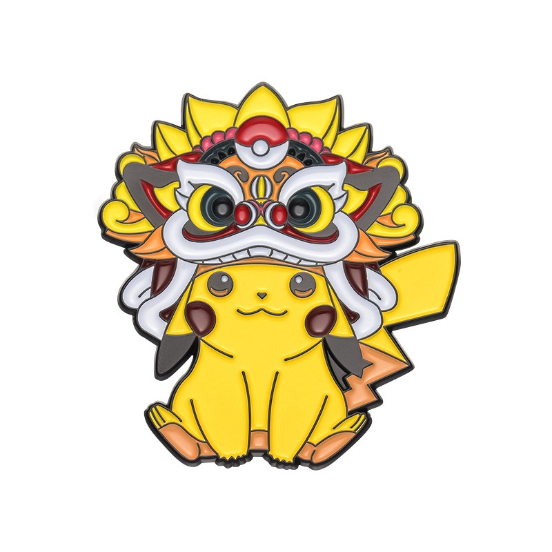Trendy Niche Pick! Adorable Pikachu Lion Dance Head Anime Brooch, Unique & Versatile Badge, Perfect Gift